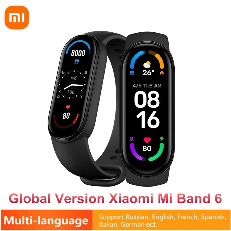 Bracelets Version globale Xiaomi Mi Band 6 Heart Rate Fitness Traker 4 Color Smart Bracelet Miband 6 Blood Oxygen Bluetooth 5 Écran AMOLED