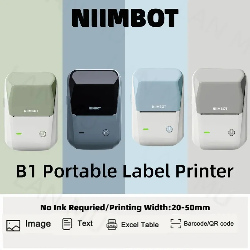 NIIMBOT B1 Label Printer Portable Handheld Thermal Printer Mini Streckkod QR -kod Klistermärke Paper Color Rolls Maker Cable 240419