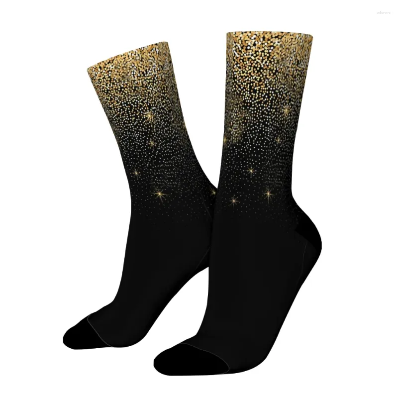 Мужские носки черно -золотой схемы 3D Принт смешной хараджуку унисекс средняя трубка