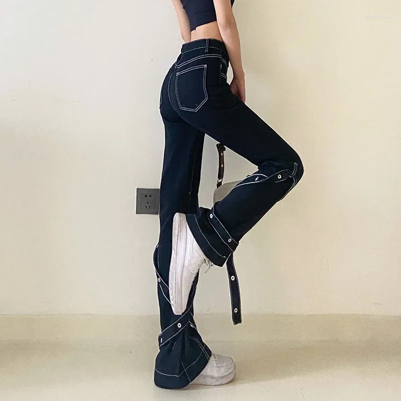 Womens Lace-up Bright Line Slimming High-Waisted Denim Jeans