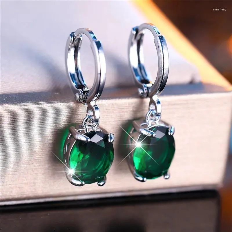 Orecchini schienali carini femminile verde ovale zircone clip glip gelirry di matrimoni argento per donne