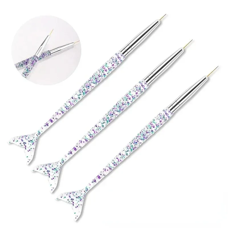 3pcs Head Crystal Handle Drawing Brush Liner Brush Painting Pen Gel Polish Crystal Nail Art Manicure Tools