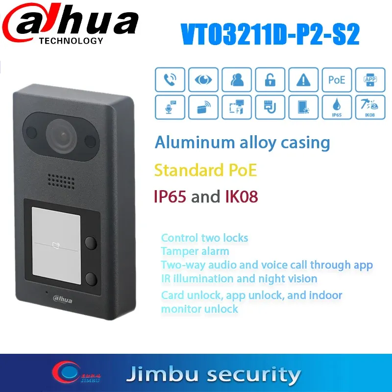 Control Dahua VTO3211DP2S2 PoE IP2 key door lock vision smart electric lock alarm IR illumination and night vision VTM07R rain cover