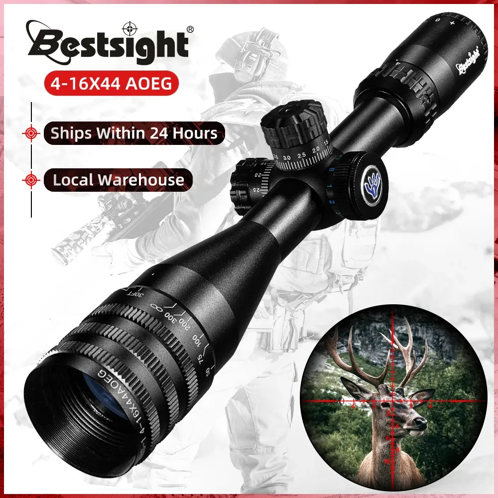 Scopes BestSight 416x44 AOE Регулируемая оптическое зрелище зеленое красное освещенное покрытие с помощью винтовки на винтовке Tactical Airsoft