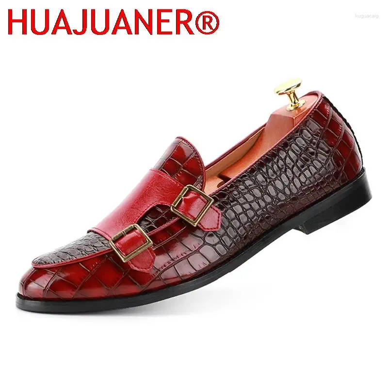 Chaussures habillées 2024 Luxury Mens Classic Crocodile Match Modre Moine Moine Backle Boucche Point Toe Party Party pour hommes