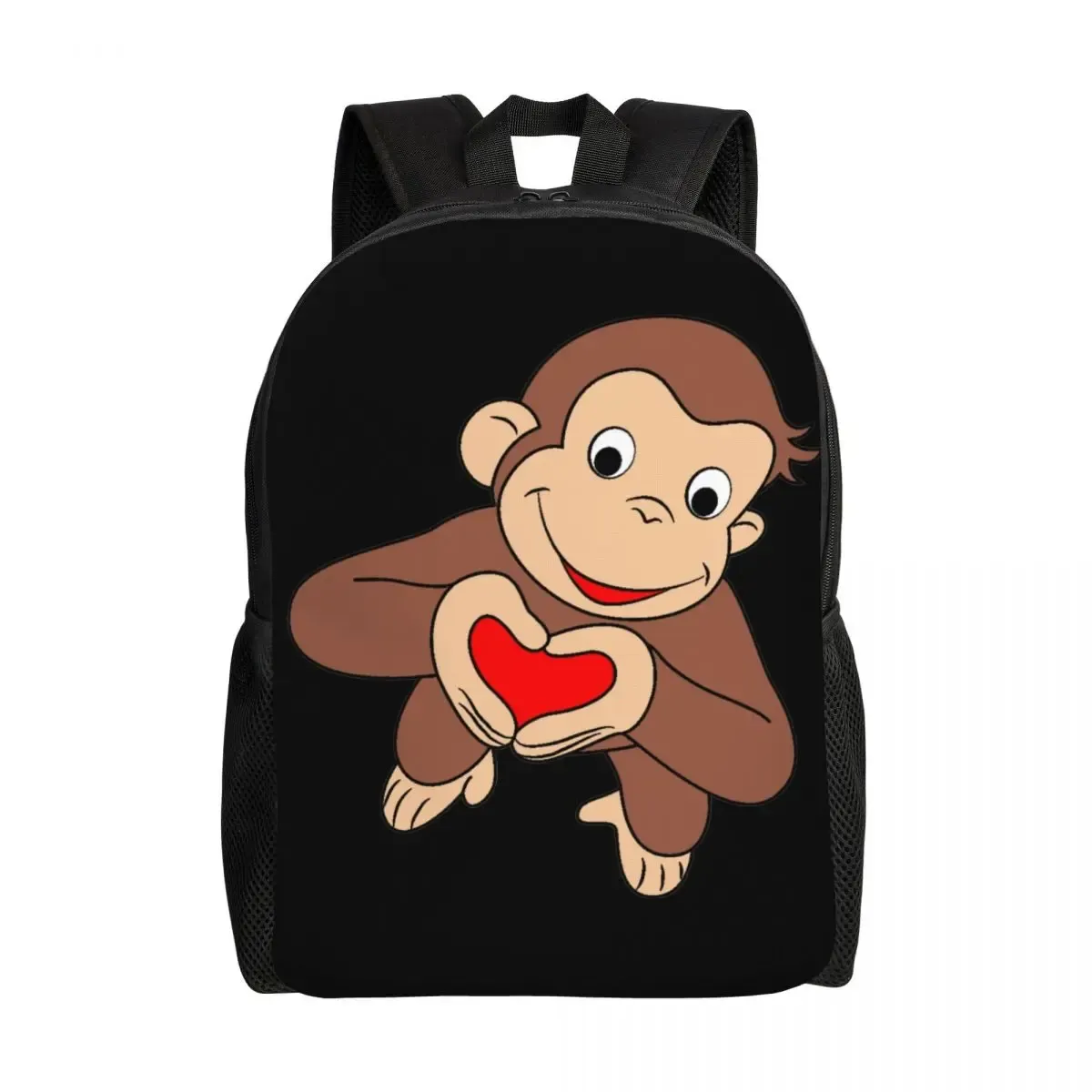 Tassen Curious George is allemaal hart -rugzakken voor vrouwen Men School College Studenten Bookbag Past 16 -inch laptop Monkey TV -series Zakken