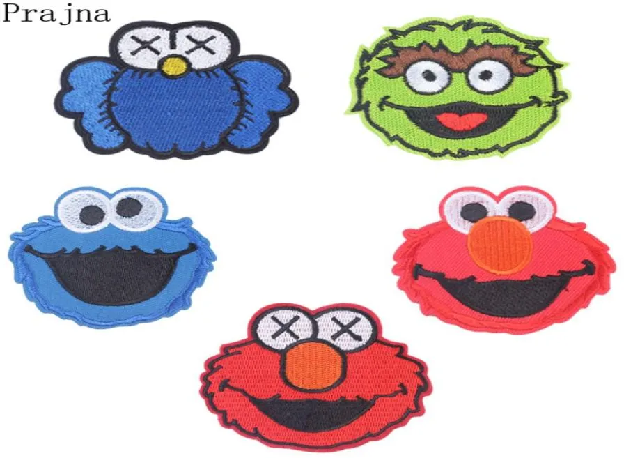 Prajna Anime Sesame Street Accessory Patch Cookie Monster Elmo Big Bird Cartoon Strykpatches broderade lappar för barn Cloth8592547