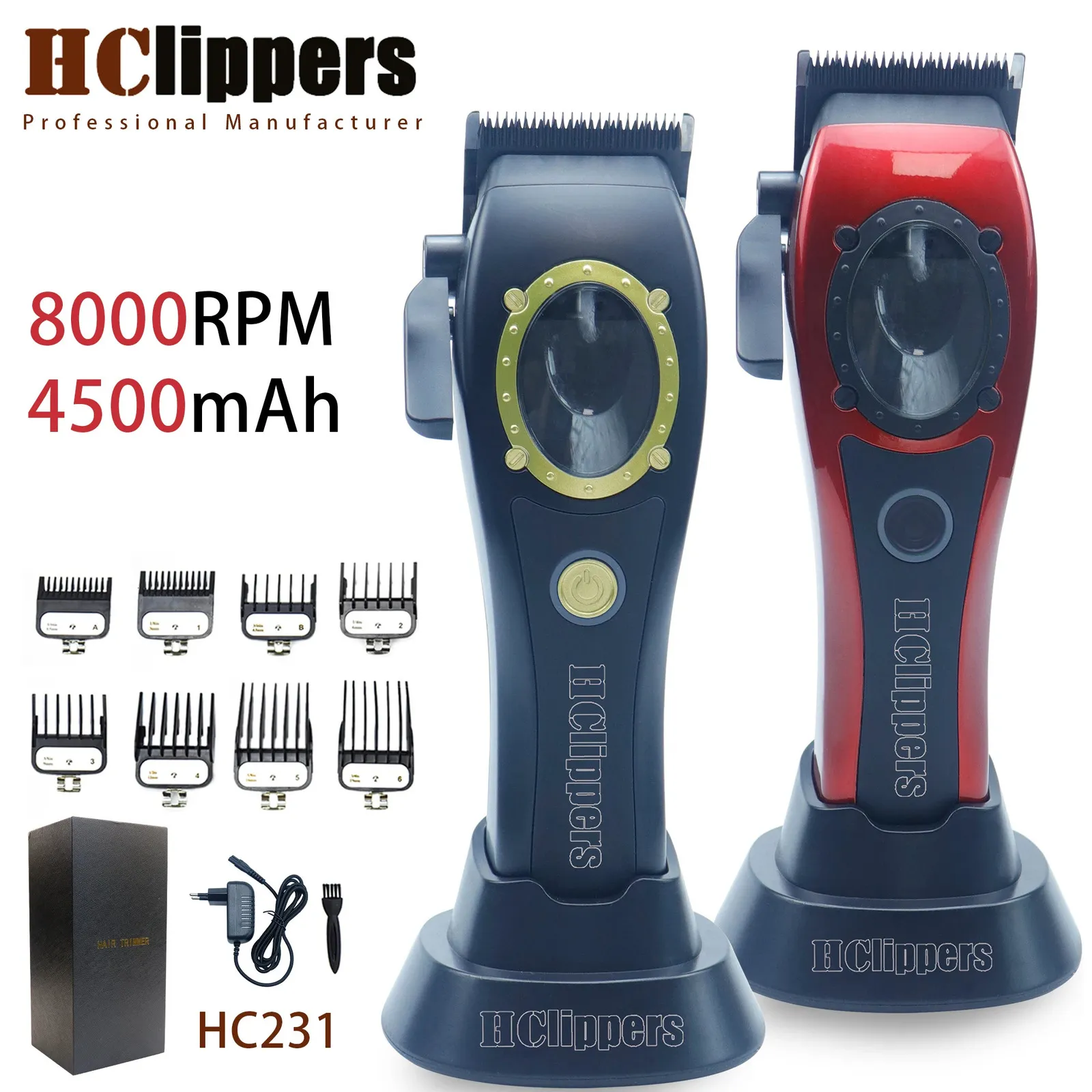 HCLIPPERS HC231 Professionell Mens Electric Hair Clippers med 8000 rpm 4500mAh Stora kapacitet Batteriets hårtrimmer för frisör 240408