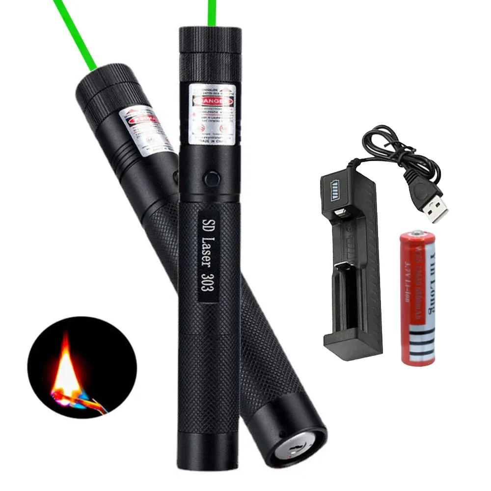 Scopes krachtige groene laserpointer 303 Hoge krachtige groene lasertoorts 10000m groen dot apparaat instelbare focus voor jagen