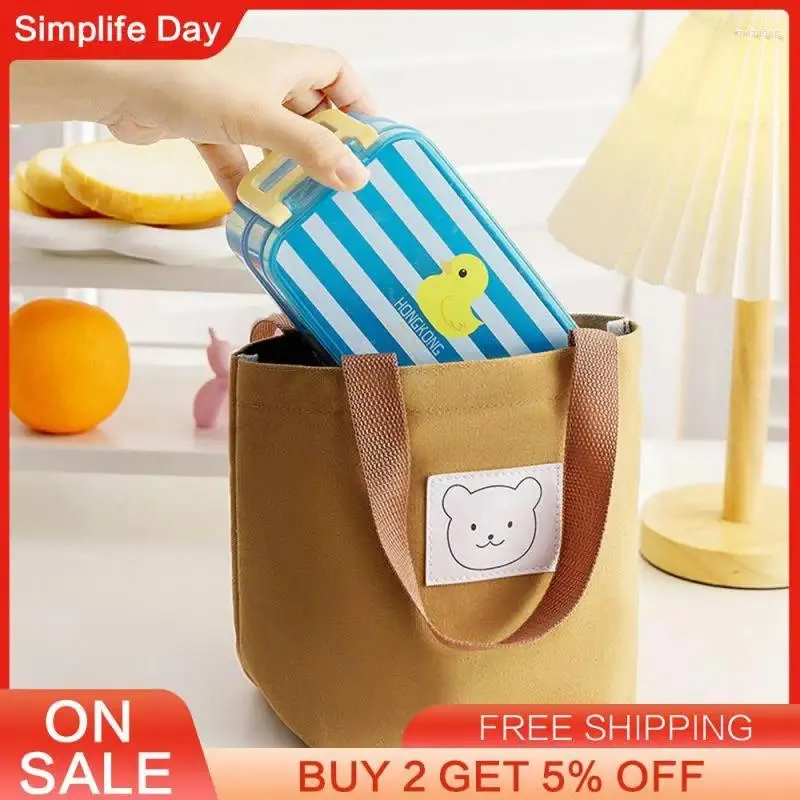 Sacs de rangement de grande capacité Bento Bear Cartoon Canvas Handbag Étudiant Mend Class Women's Work's Bag Boîte à lunch de banlieue