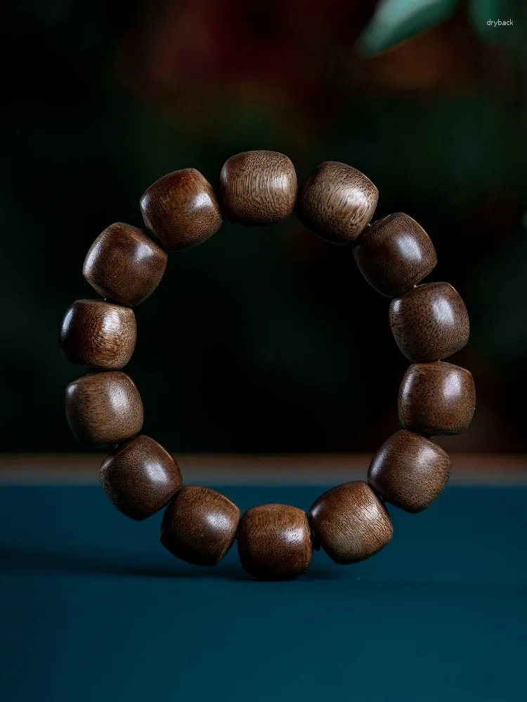 Strand Kalimantan Agarwood Bracelet Men's Old Materials Eaglewood Buddha Beads Wooden Barrel Shaped Bead Crafts