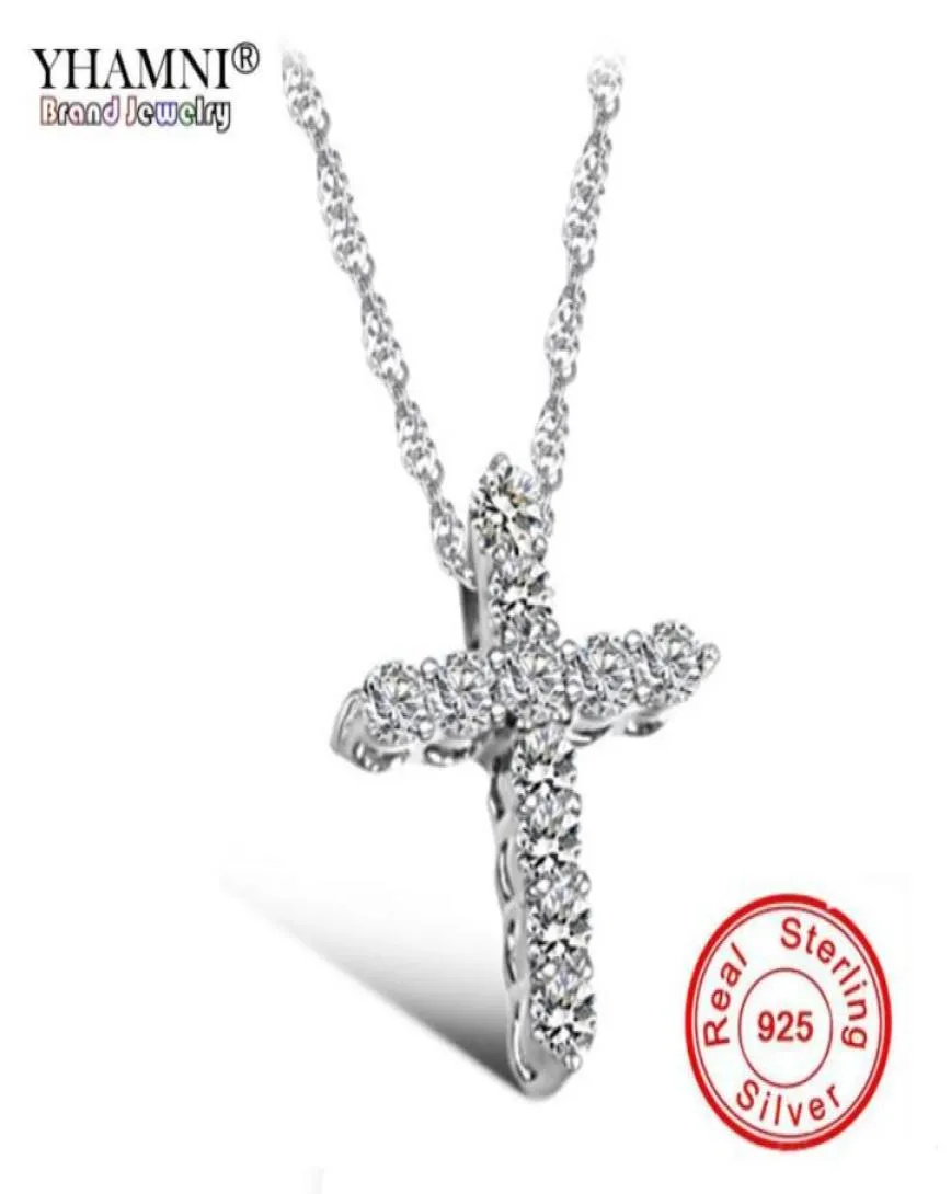 Yhamni Luxury Original 925 Sterling Silver Pendant Necklace Princess Luxury Diamond ketting Hanger voor dames en vrouwen N104001505