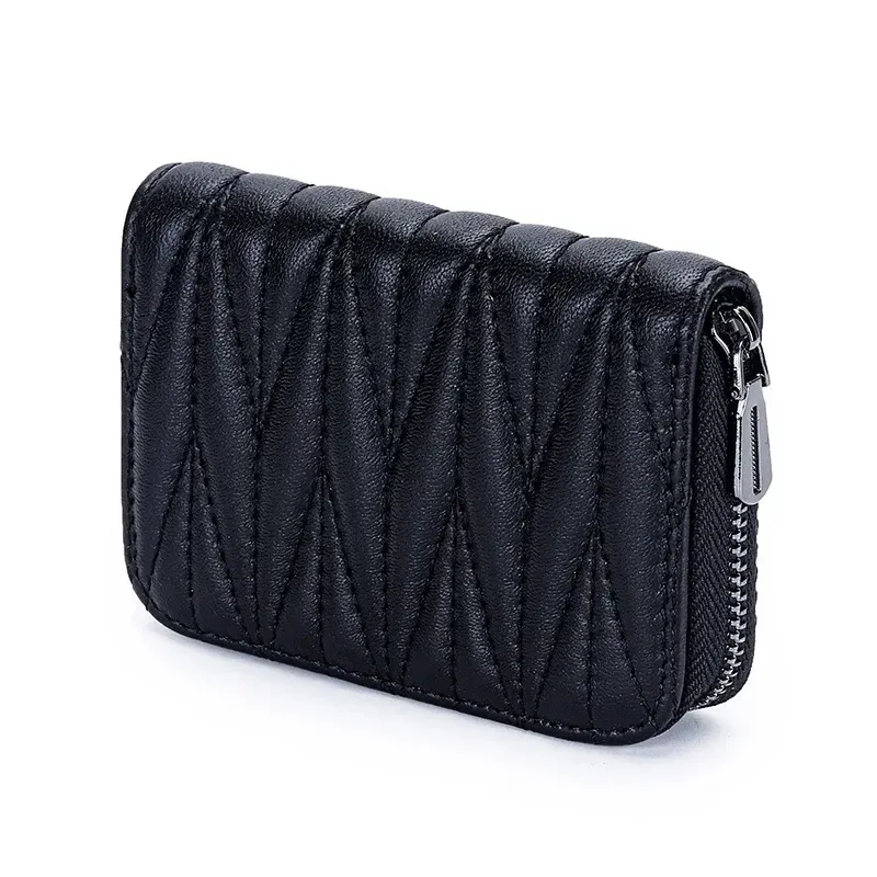 Holders Fashion Women's Card Bag Genuine Sheepskin Leather Designer Wrinkle Credit Cards Holder Coins Organizer Wallet Women Coin Purse