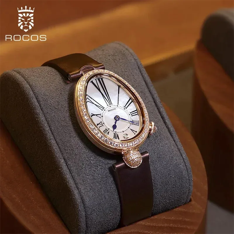 Rocos Luxury Brand Woman Kijk hoogwaardige mode Oval Ladies Quartz horloges lederen waterdicht voor vrouwen R0233 240419