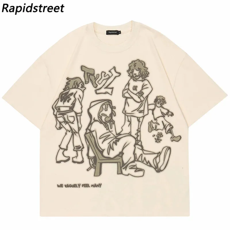 Harajuku desenho animado menina gato gato japonês kanji tam camiseta de streetwear masculino de camiseta de verão de manga curta