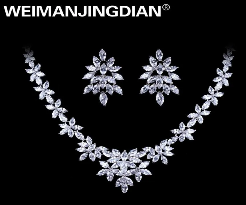 Weimanjingdian bianco in oro bianco colorato zircona cubico design floreale zircone cz cz orecchino set di gioielli da sposa D18101002173577435306