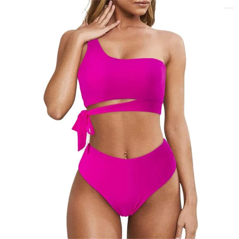 Dames badmode plus size vrouwen push omhoog bikini set sexy een schouder strandkleding zomer luipaard badpak hoge taille 2024