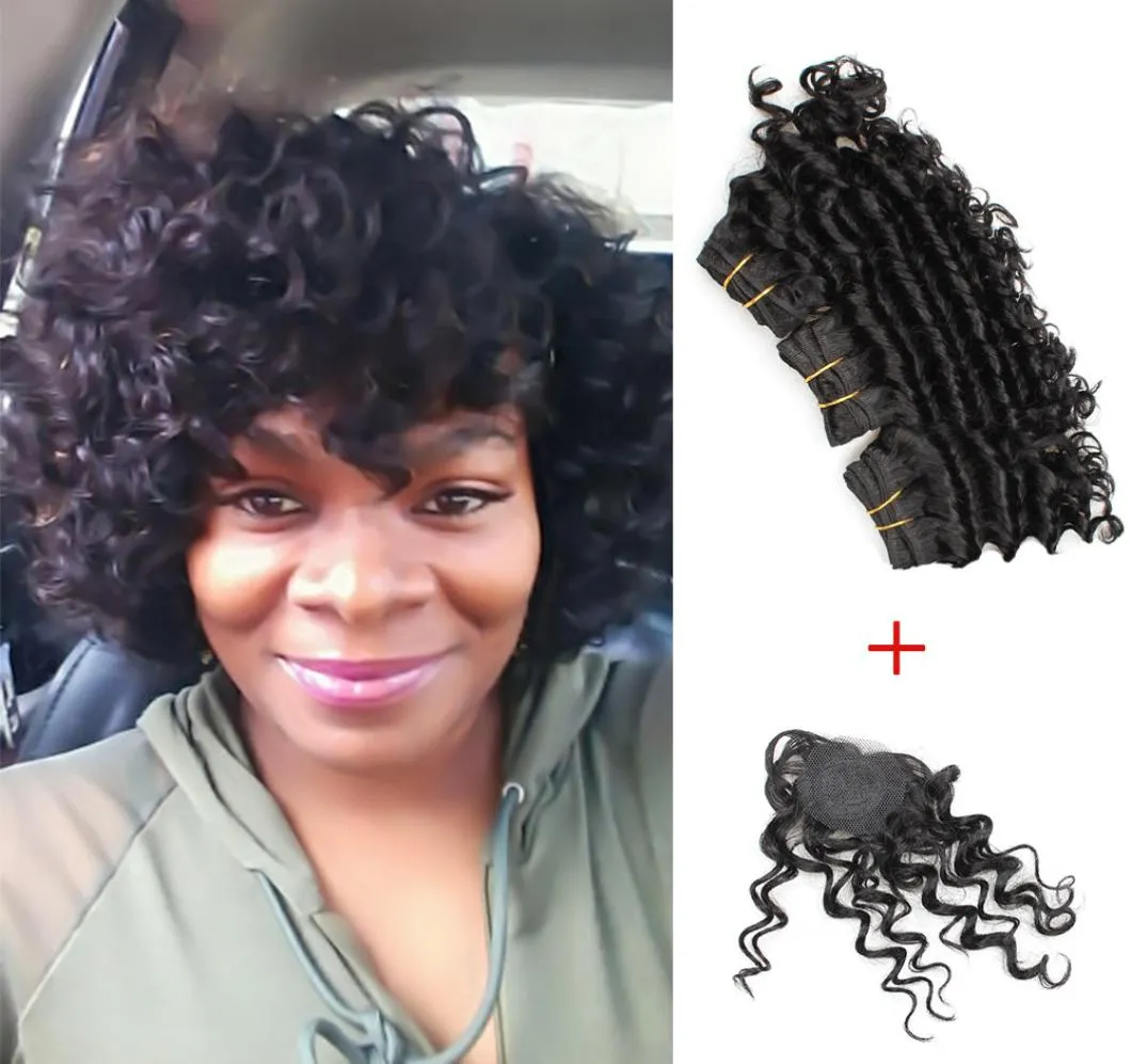 Cabelo de beijo 8 polegadas de 8 polegadas de profundidade Virgin Remy Remy Humano Teca curta Bob estilo 165g Brasileiro Deep Curly Virgin Hair Natural 9946444