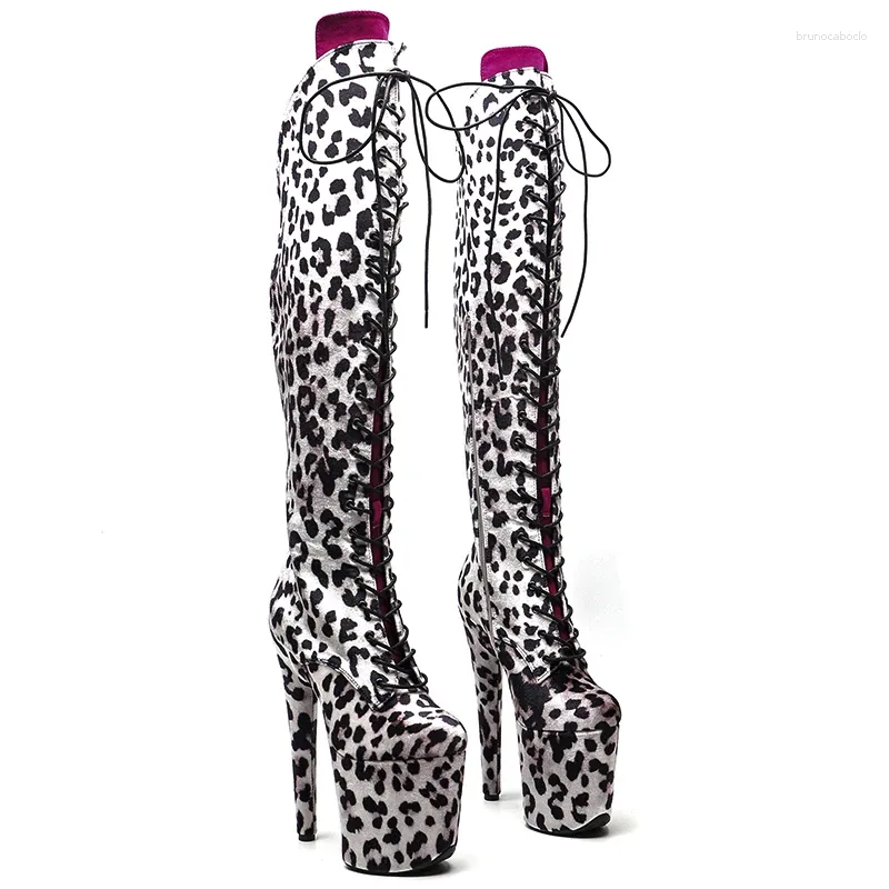 Sapatos de dança Leecabe 20cm/8inches Leopard Upper com camurça, dança da língua de altura, botas de plataforma de salto alto