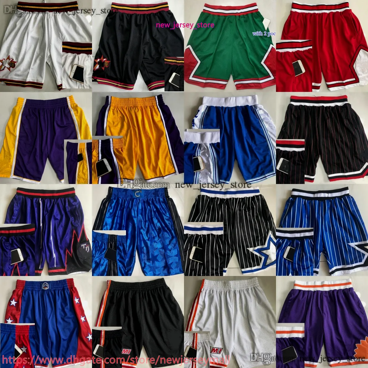 Authentieke geborduurde klassieke retro basketbal shorts met zakken retro au baskeball pocket kort ademende gym training strandbroek joggingbroek broek