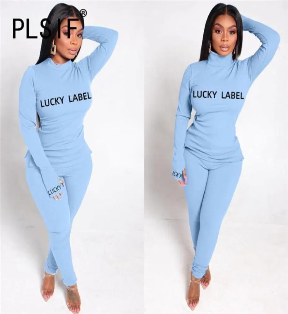 Lucky Label Women Set Long Sleeve 2 Pieces Clothes Suit Casual Slim Two Tracksuits Matching Women039s1563125