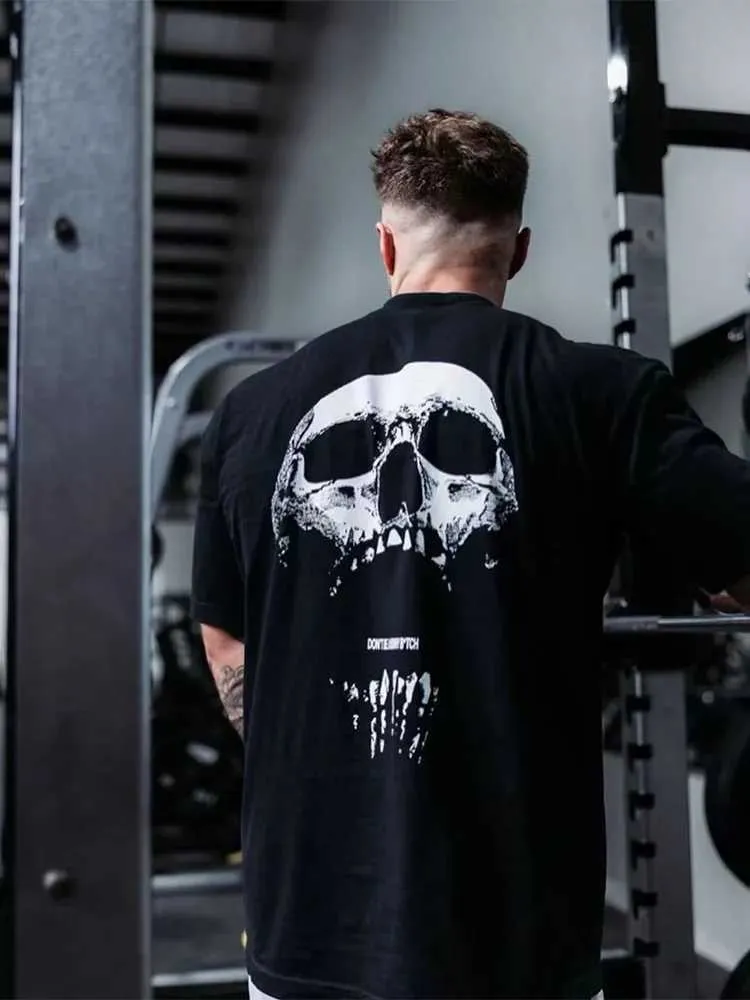 T-shirts voor heren nieuwe gym fitness t-shirt losse oversized katoen mannen korte slves bodybuilding sport ts zomertraining workout jogging tops y240420