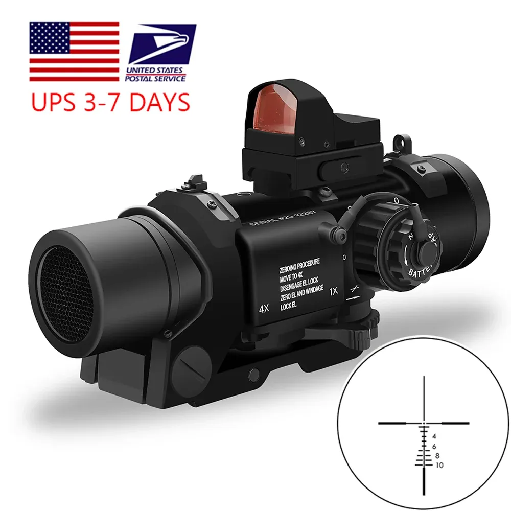 Scopes Tactical 1x4x Fixed Dual but Scope avec Mini Red Dot Scope Red Dot Sight for Rifle Hunting Shooting