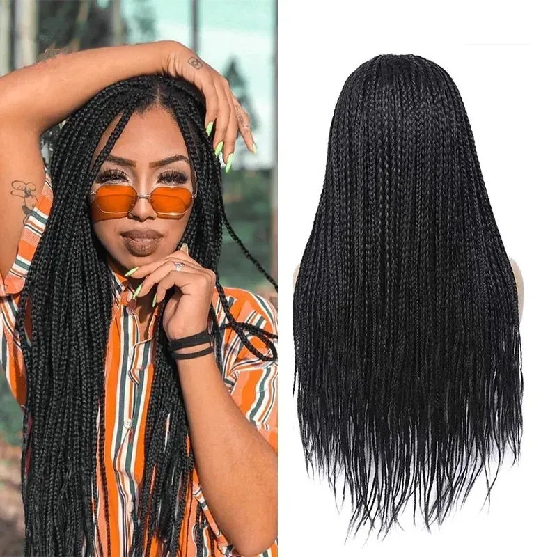 60cm 24inches Box Braided Synthetic Wig Simulation Human Hair Wigs Braiding Perruques For Black Women B2623