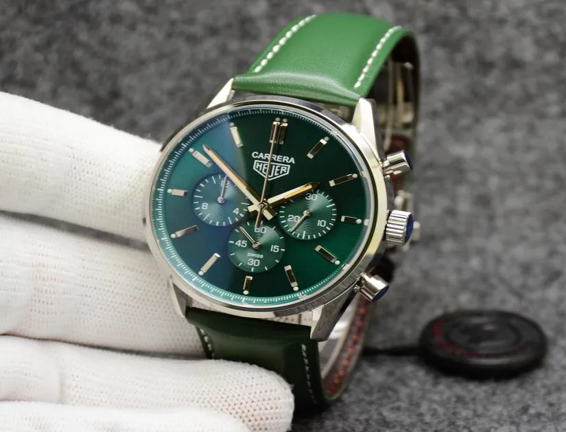 Carrera Men Watch Green Special Edition Quartz Chronograph Leather Strap Watches7892724