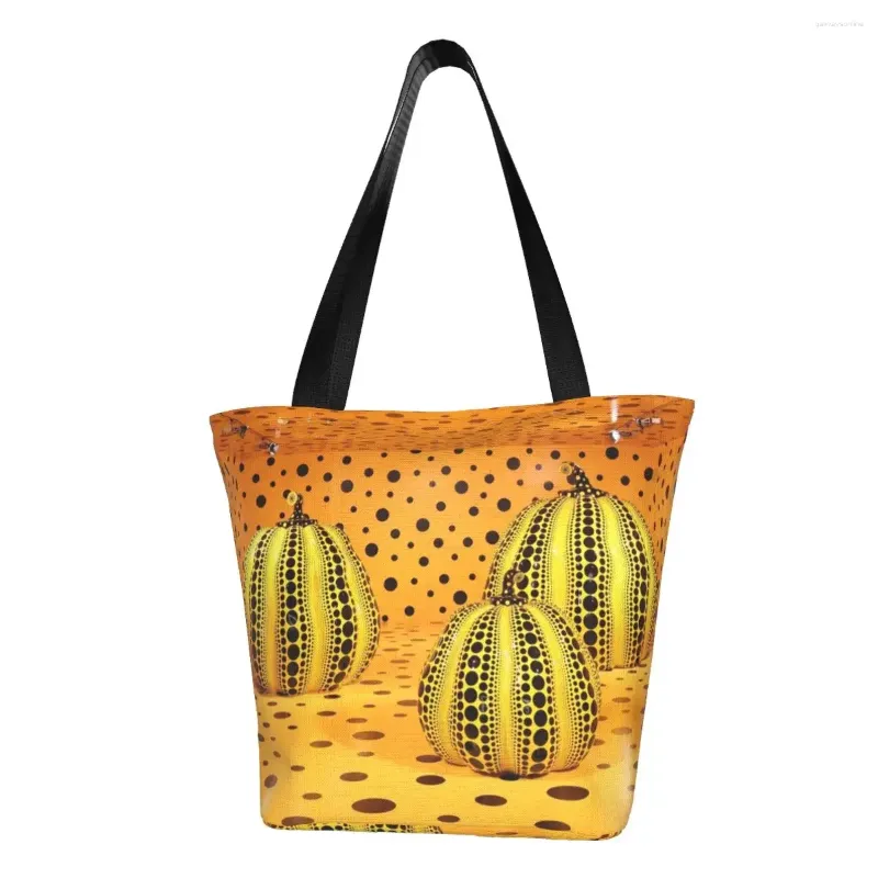 Boodschappentassen op maat gemaakte gele pompoenen kunst canvas vrouwen draagbare supermarkt yayoi kusama kunstwerk tote shopper