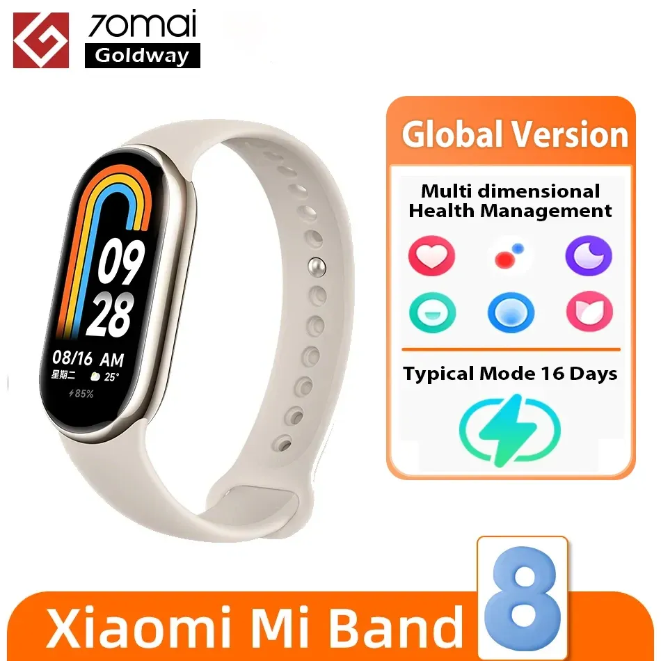 Armbands Xiaomi Mi Band 8 Global Version Smart Armband 1.62 AMOLED SCREE Blood Oxygen Tracker 150+ Fitnesslägen 190mAh Batteri