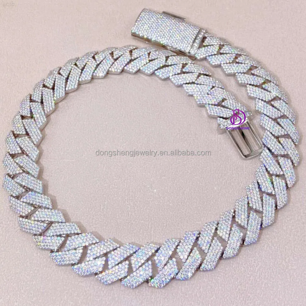 Factory Directe verkoop Hoge kwaliteit Hip Hop Cubaanse ketting 18 mm 20mm Zilver 925 Sieraden VVS Moissanite Diamond ketting voor heren