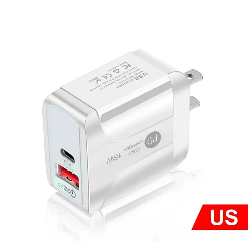 2024 PD12W Зарядное устройство 5V2A Mobile Phone Charger Eu US UK Зарядка Head Type-C Adapter PD+USB-заряд