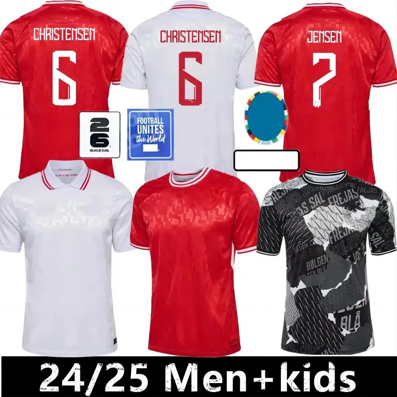 24 25 Kids Danmark Football Kit Chicharito Euro 2024 Camisetas Children's Kit National Team Home and Away Football Kit Christensen Jensen T-shirt