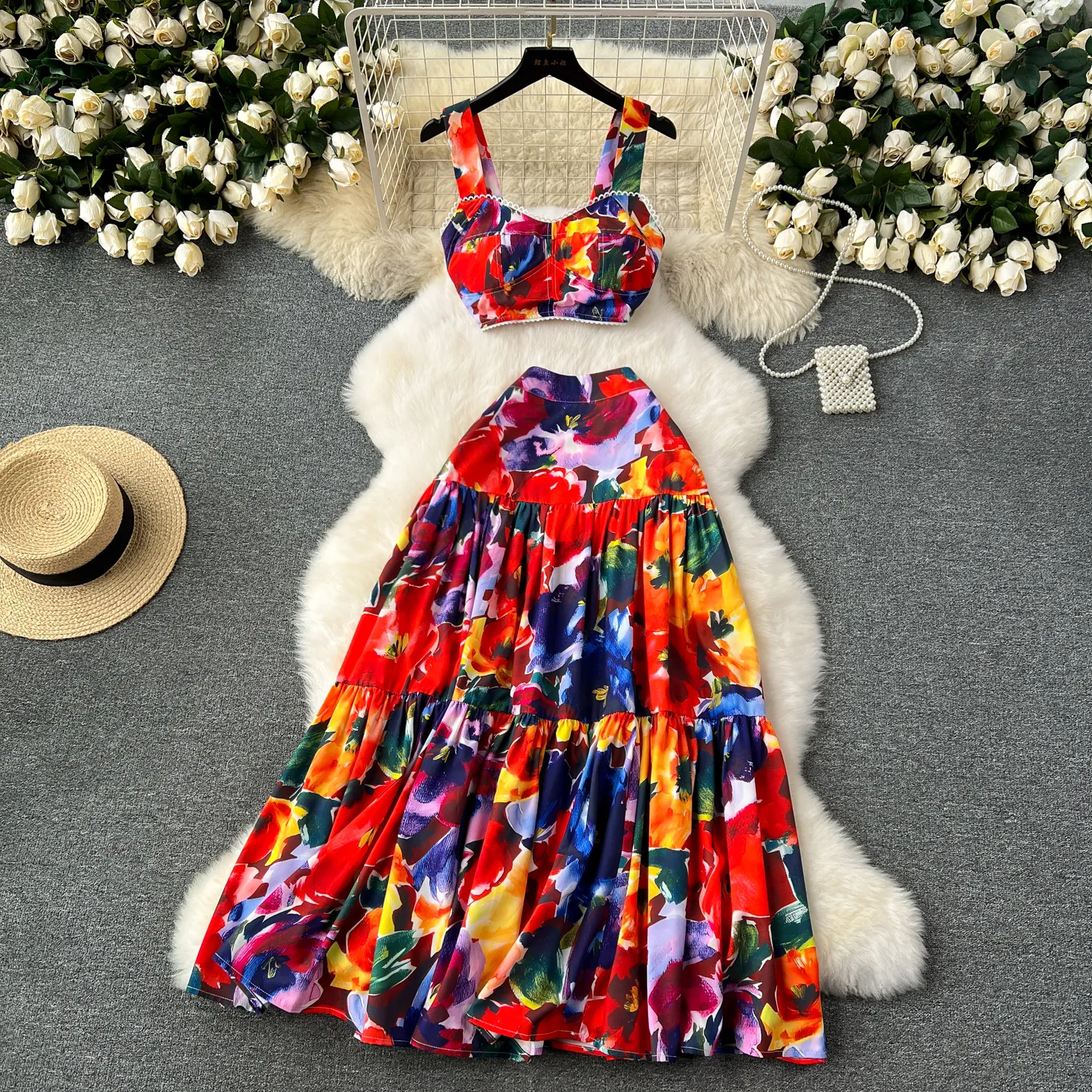 Flower two piece dress hot sale