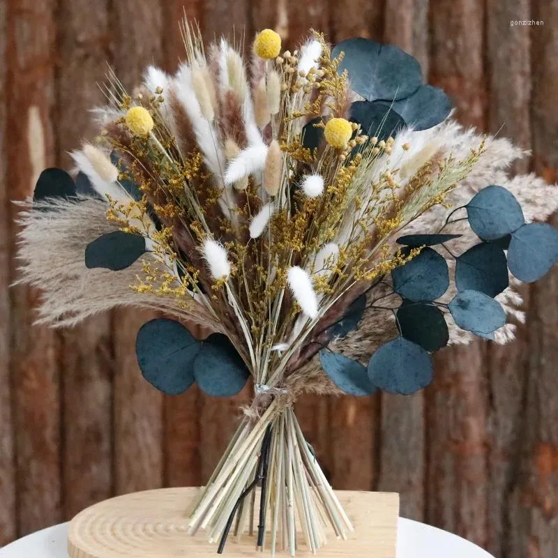 Fleurs décoratives Real Natural Eucalyptus séché Pampas Grass Bouquet Fake Artificial Flower Living Room Decor Arrangement de mariage de Noël