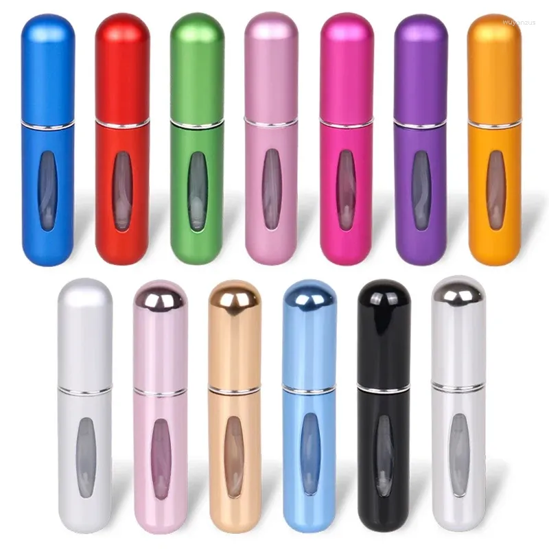 Bouteilles de rangement 5 ml de mini-bouteille de parfum en aluminium multi-couleurs avec pompe à pulvérisation portable rechargeable vide atomiseur pour voyager essentiel