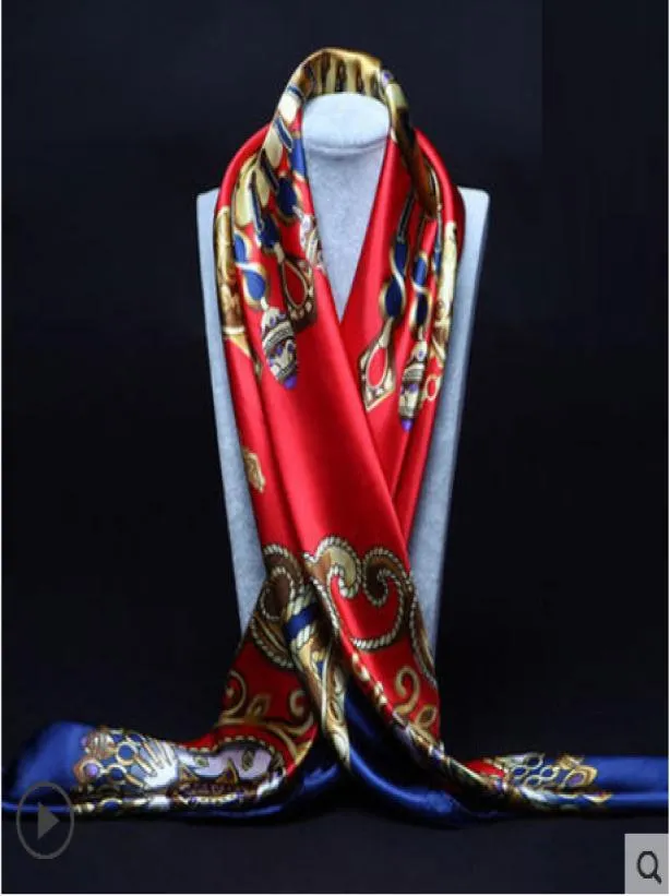 90cm90cm 2016 Big Tamanho Big Silk Square Scarf Feminino Marca de moda de alta qualidade IMITATION Lenços de cetim de seda Poliéster Shawl Hijab Brand1509774