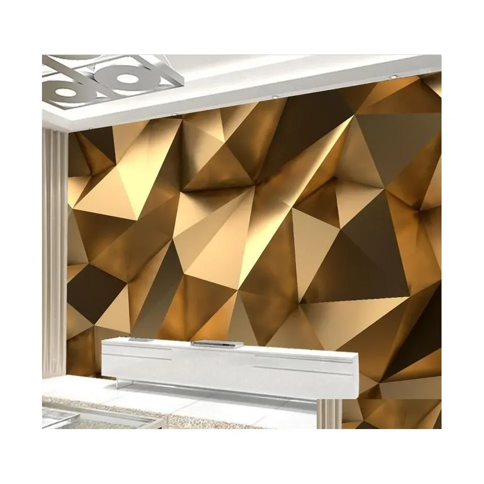 Bakgrundsbilder Bakgrundsbilder Modern Creative Mural Wallpaper 3D Stereo Golden Geometry Art Wall Cloth Living Room TV Soffa Bakgrund Heminredning Papel