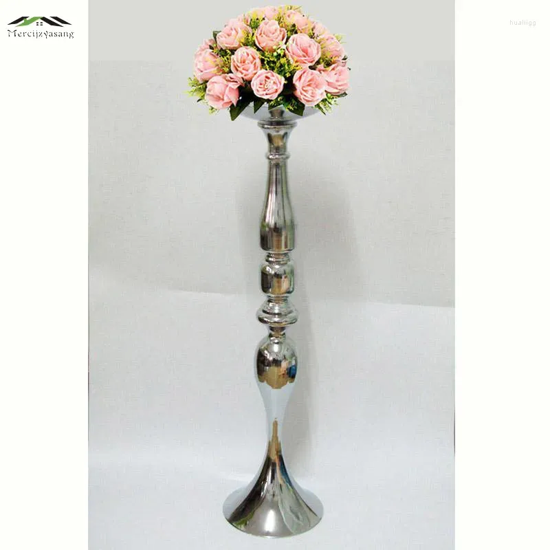 Kerzenhalter 10pcs/Los Silber 73cm/30 '' Stand Blumen Vase Candlestick Road Lead Candelabra Center Teile Hochzeitsdekoration