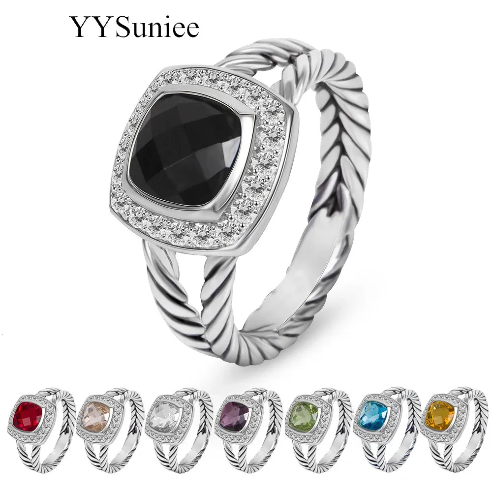 YYSuniee Designer Inspired Brand David Cubic Zirconia Statement Rings Antique Fashion Twisted Cable Wire Jewelry Gift for Women 240415