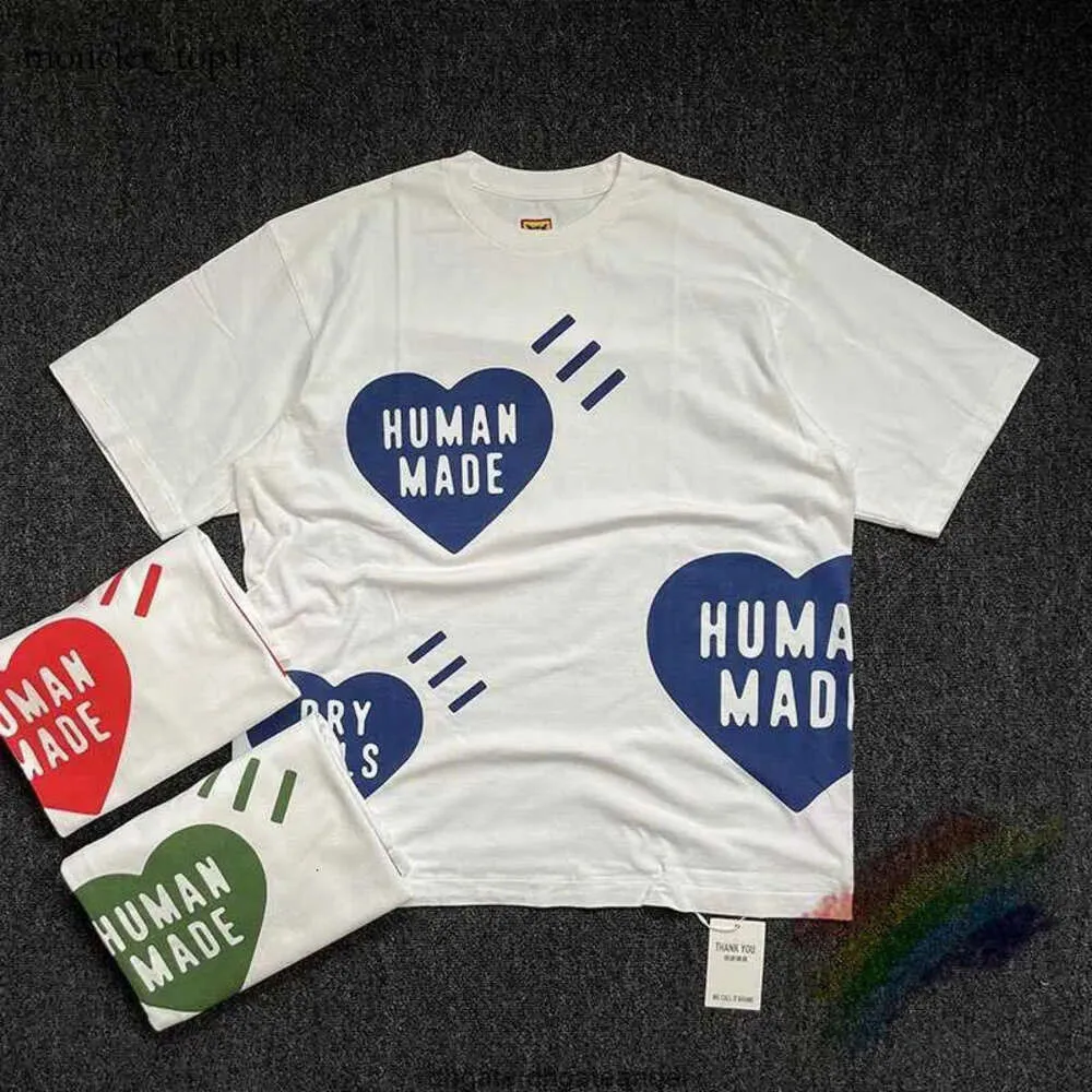 2024SS Human fez novas camisetas masculinas, camiseta humana, homens, mulheres de alta qualidade, impressão de coração de tamanho grande marca