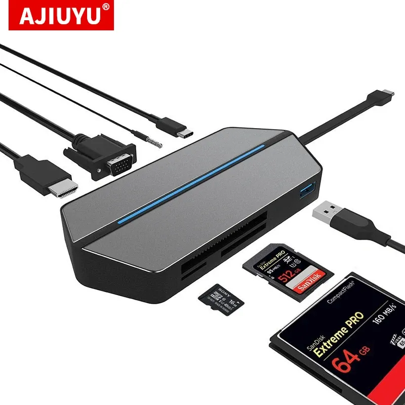 Hubs USB C Hub para Samsung Galaxy Tab S8 Ultra S8+ S7 Fe S7+ Dock USB SD TF Compact Flash CF Reader HDMI 3,5mm Adaptador TypeC PD