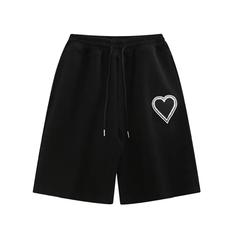 Five-point pants women's shorts trendy running sports shorts men's 2024 spring and summer new casual shorts heart-shaped pattern embroidered clothing medium pants