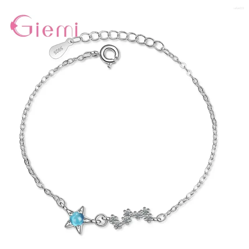 Link Armbänder Blue Opal Crystal Star Charme Armbänder/Armreifen für Frauen 925 Sterling Silber Verstellbares Armband DIY Handgemachte Schmuck Geschenk