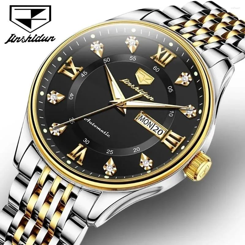 Wristwatches JSDUN 8939 Waterproof Watch For Men Automatic Mechanical Stainless Steel Strap Fashion Wristwatch Calendar Week Display