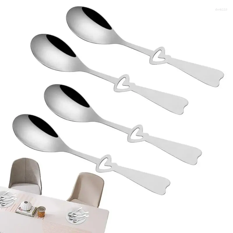 Cuillères à café Mélanger la cuillère en acier inoxydable 4pcs coeur pour dessert outil de couleur vive douce salade de miel