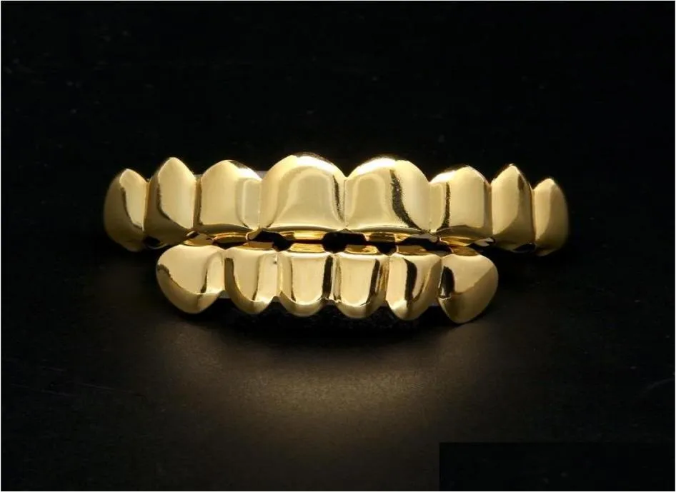 Grillz Dental Grills Mens Gold Grillz Зубы Set Fashion Hip Hop Jewelry Высококачественное восемь 8 верхних зубов шесть 6 нижних грилей DE5745356