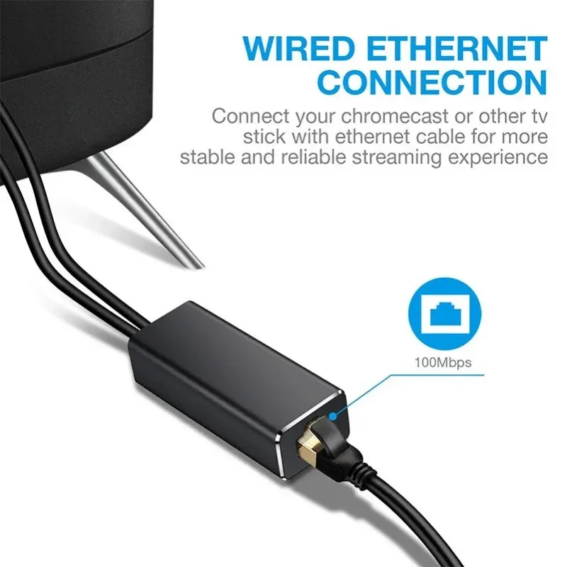 2024 Адаптер сетевой карты Ethernet Micro USB Power для RJ45 10/100 Мбит/с для Fire TV Chick Chromecast для Googlemicro USB до rj45 Адаптер для хромекаста
