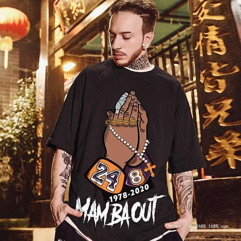 GE Hua Übergroße Modemarke Fat Hip Hop Lose Lose Kurzarm T-Shirt Herren Mode Jugend Große Herren Mode 8